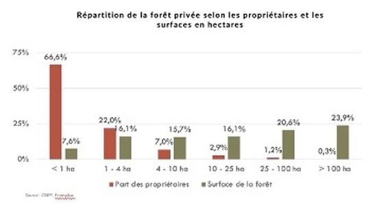 R&eacute;partition de la for&ecirc;ts priv&eacute;e fran&ccedil;aise selon les propri&eacute;taires et le nombre d'hectares qu'ils poss&egrave;dent