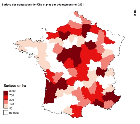 Volume du march&eacute; des for&ecirc;ts de plus de 50 hectares par d&eacute;partement en 2021